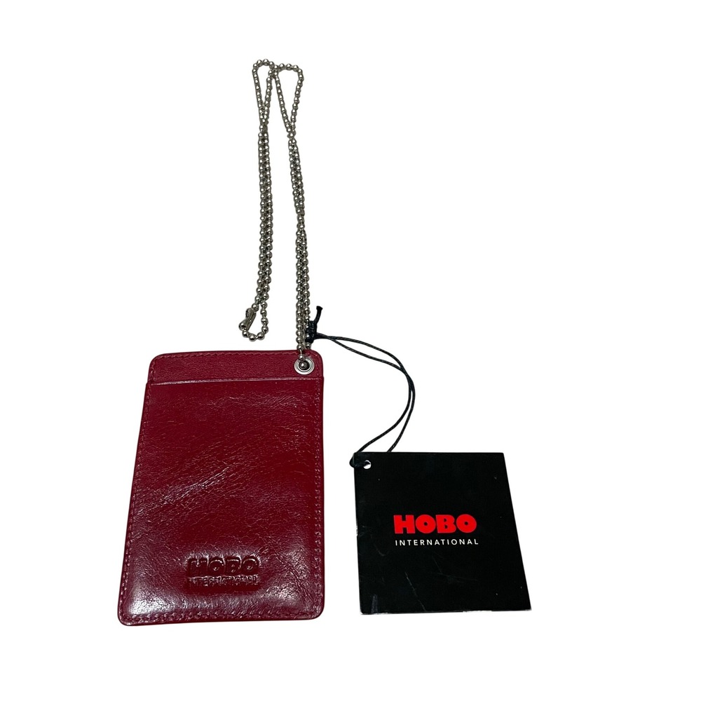 Hobo International crimson red leather card holder on ball chain lanyard NEW